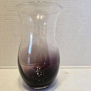 VINTAGE EGGPLANT PURPLE AND CLEAR, CONTROLED BUBBLE, HAND BLOWN VASE.
